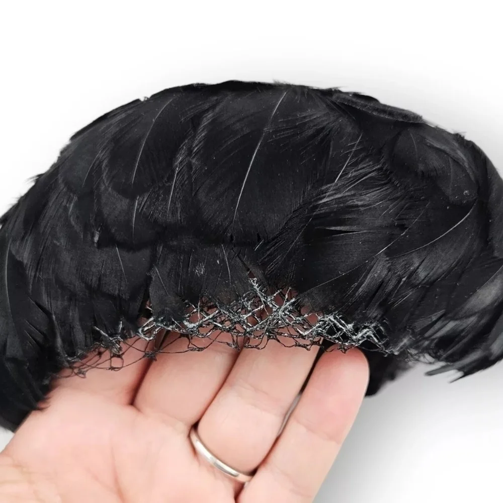 Vintage Feather Circle Cap Hat Black Whimsy Wig-Toque Netting Mid Century 50s - Picture 11 of 11